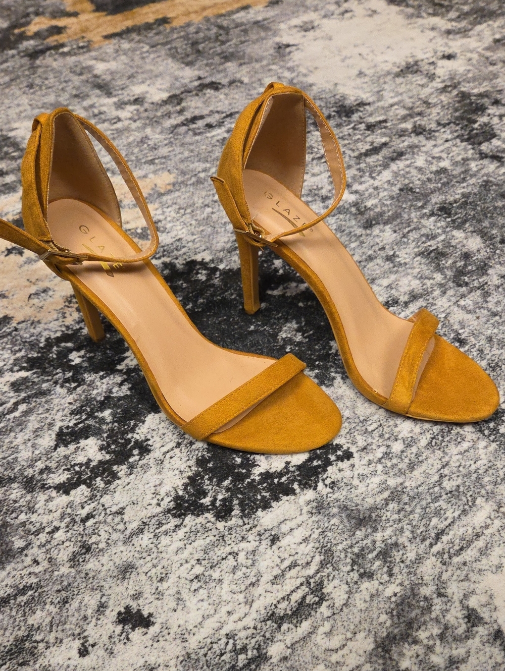 Golden Yellow Ankle Strap Sandal Heels